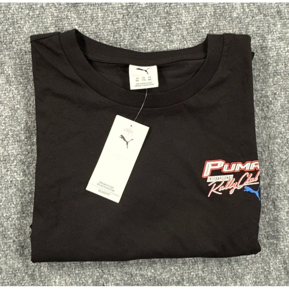 Puma International Rally Club Mens 2XL Black Relaxed Fit Graphic Tee NWT
